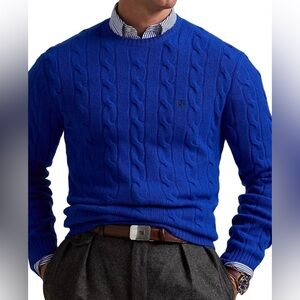Polo Ralph Lauren Mens Cable-Knit Cotton Sweater Royal Blue